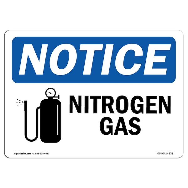 Safety Sign, OSHA Notice, 7" Height, 10" Width, Aluminum, Nitrogen Gas Sign With Symbol, Landscape